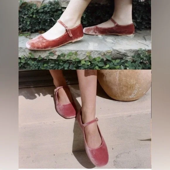 DOEN Pink Velvet Mary Jane Slippers Ballet Flats - Picture 12 of 12
